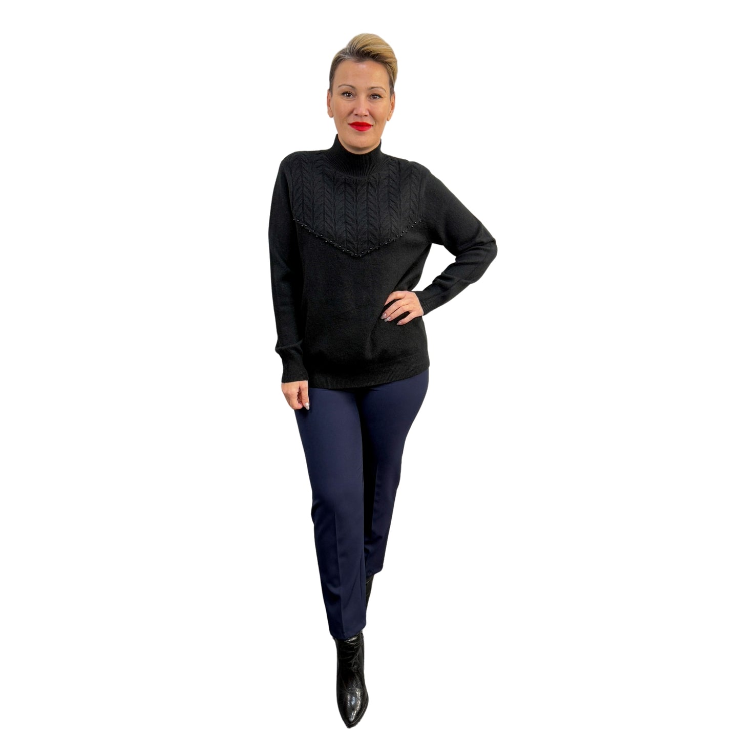 Bluză tricot cu perle aplicate semi-roll -k2