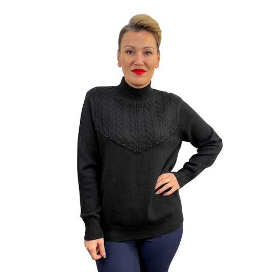 Bluză tricot cu perle aplicate semi-roll -k2