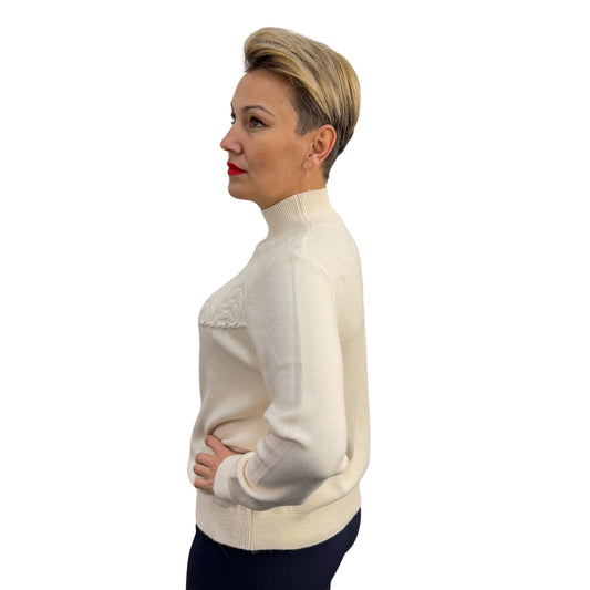 Bluză tricot albă cu perle semi-roll -k2