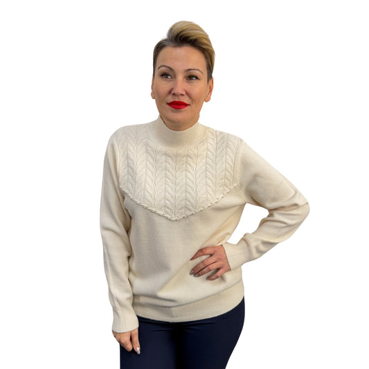 Bluză tricot albă cu perle semi-roll -k2