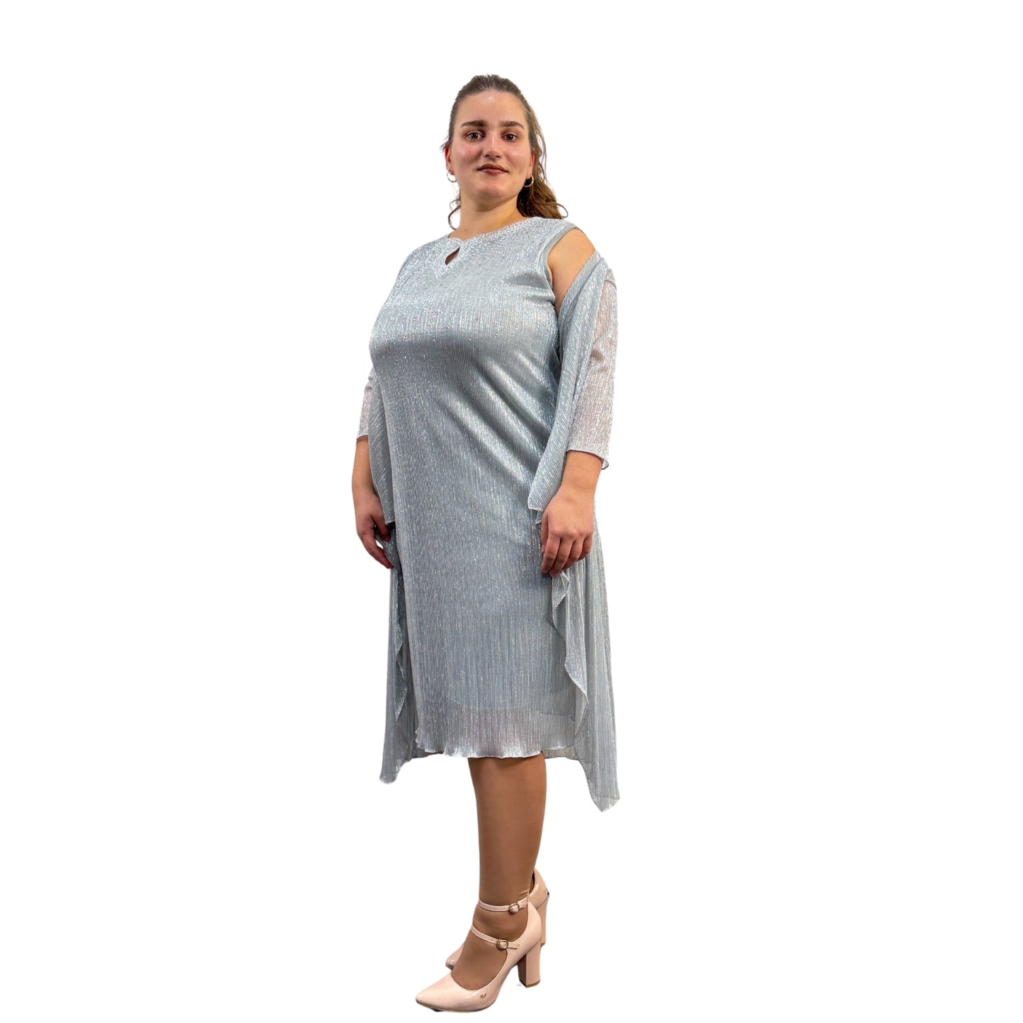 Rochie argintie cu blazer din voal - k1