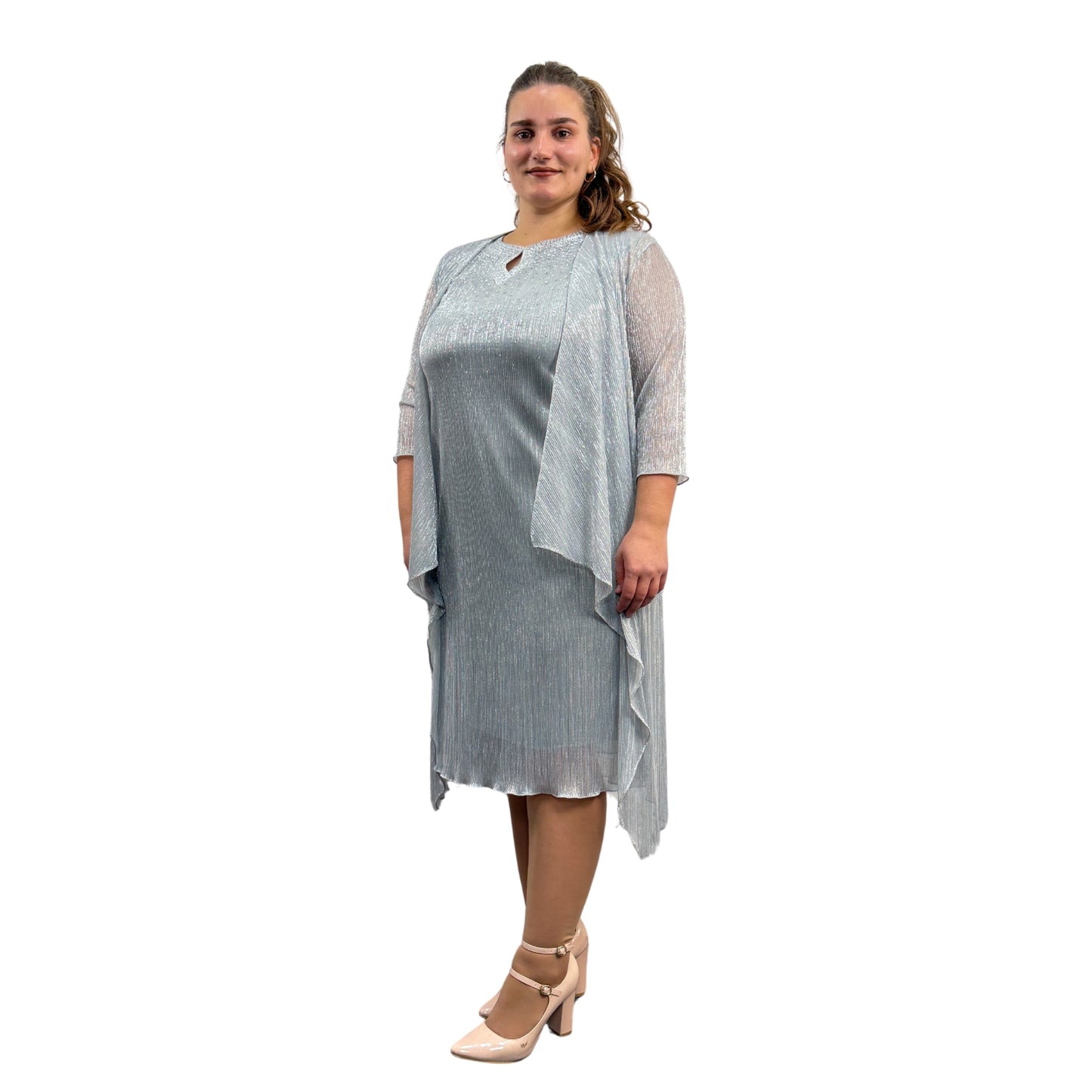 Rochie argintie cu blazer din voal - k1