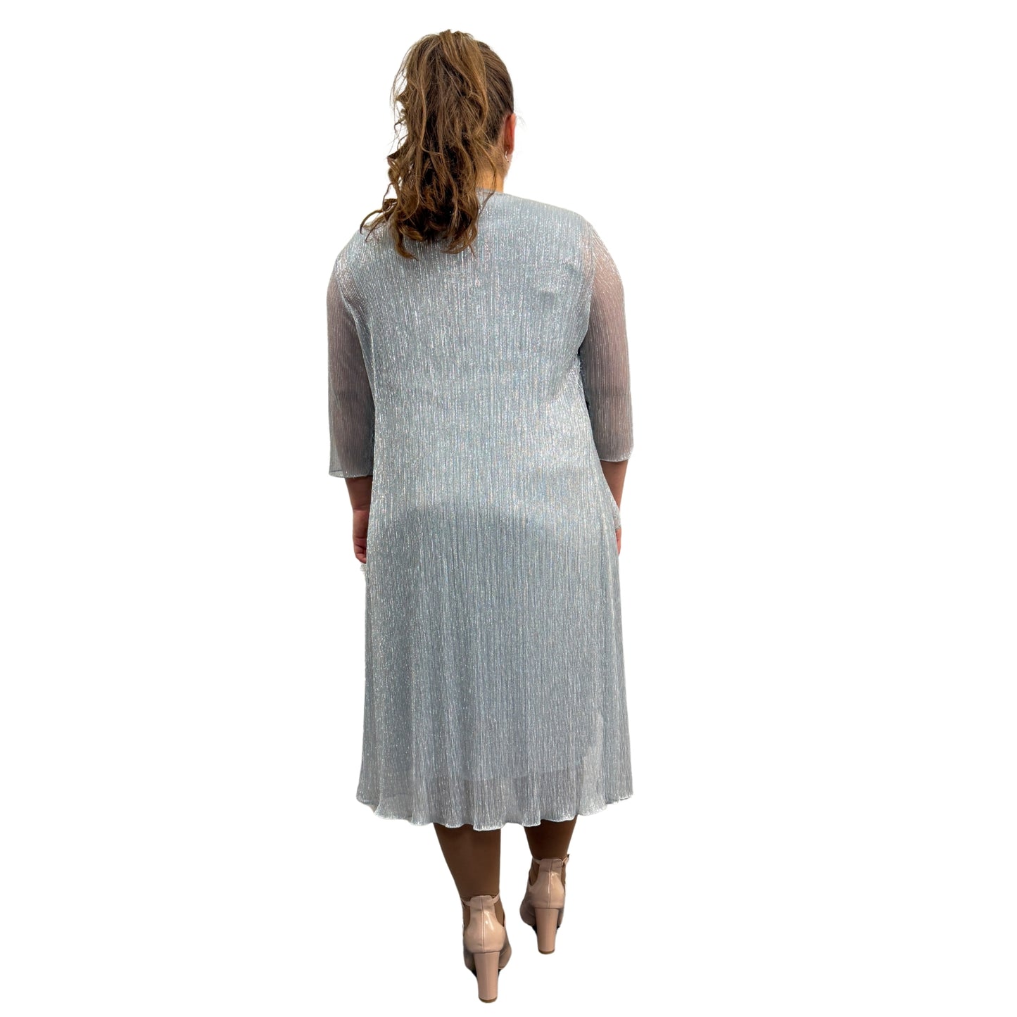 Rochie argintie cu blazer din voal - k1