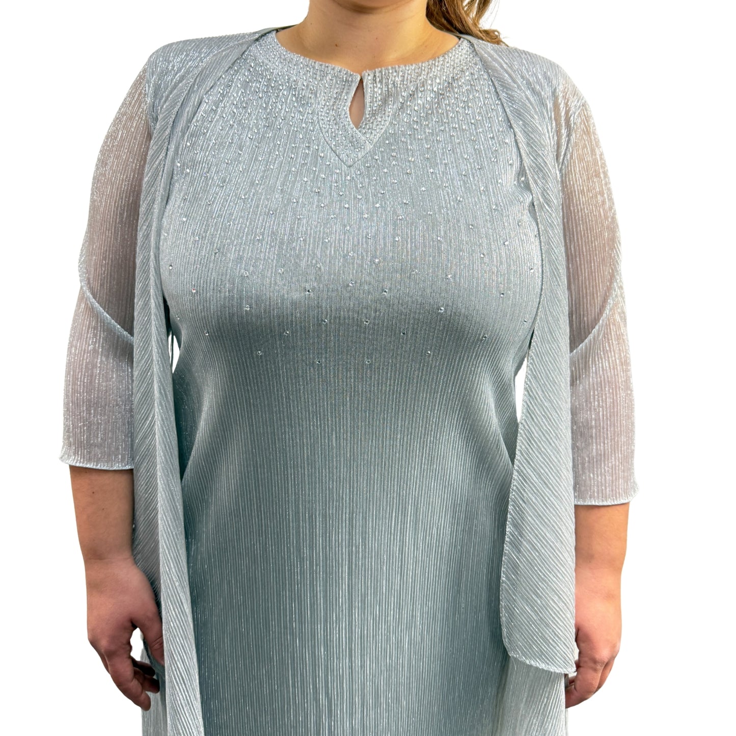 Rochie argintie cu blazer din voal - k1