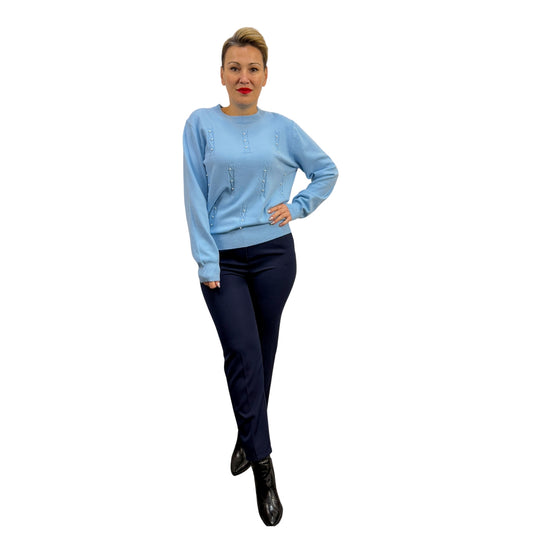 Bluză de tricot albastră cu perle aplicate -k2