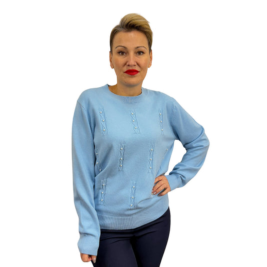 Bluză de tricot albastră cu perle aplicate -k2