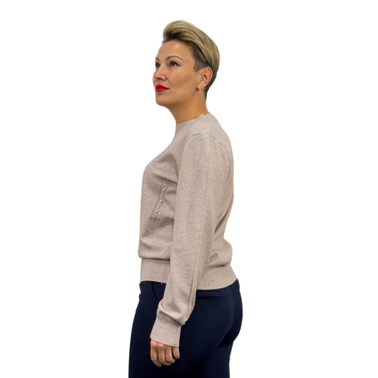Bluză din tricot bej cu perle aplicate -k2