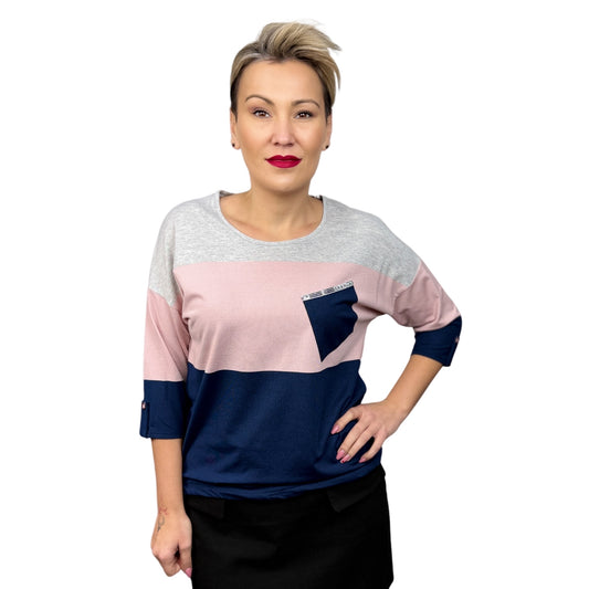 Bluză cu dungi roz și bleumarin - k1