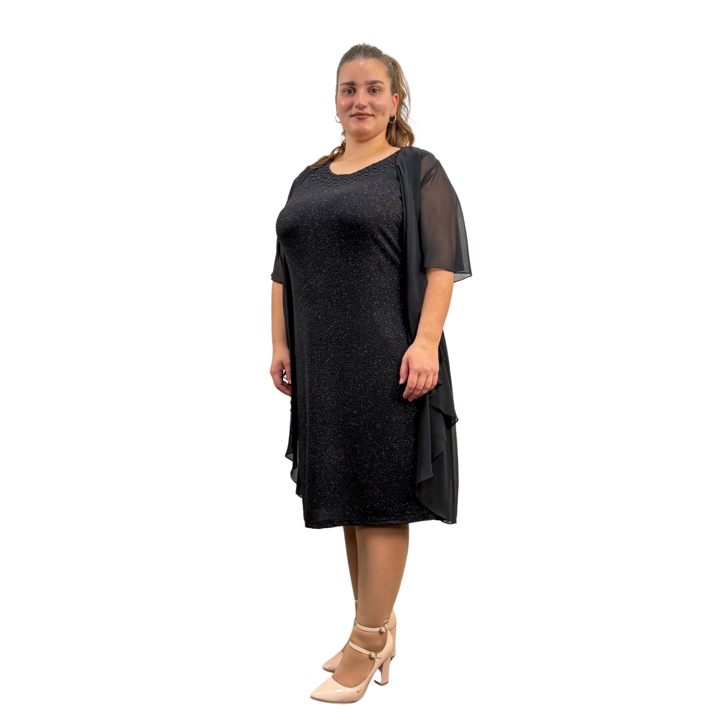 Rochie neagră cu blazer de voal - k1