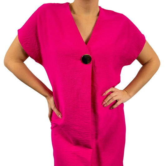 Rochie fucsia cu nasture auriu -k1