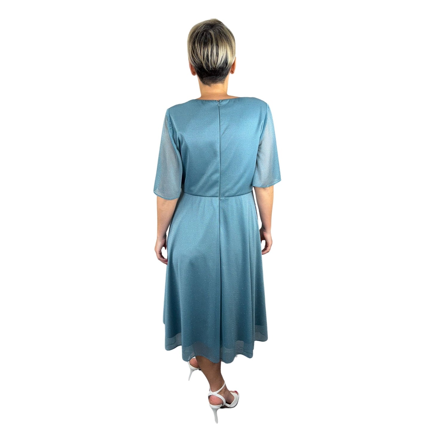 Rochie turcoaz cu floare -k1