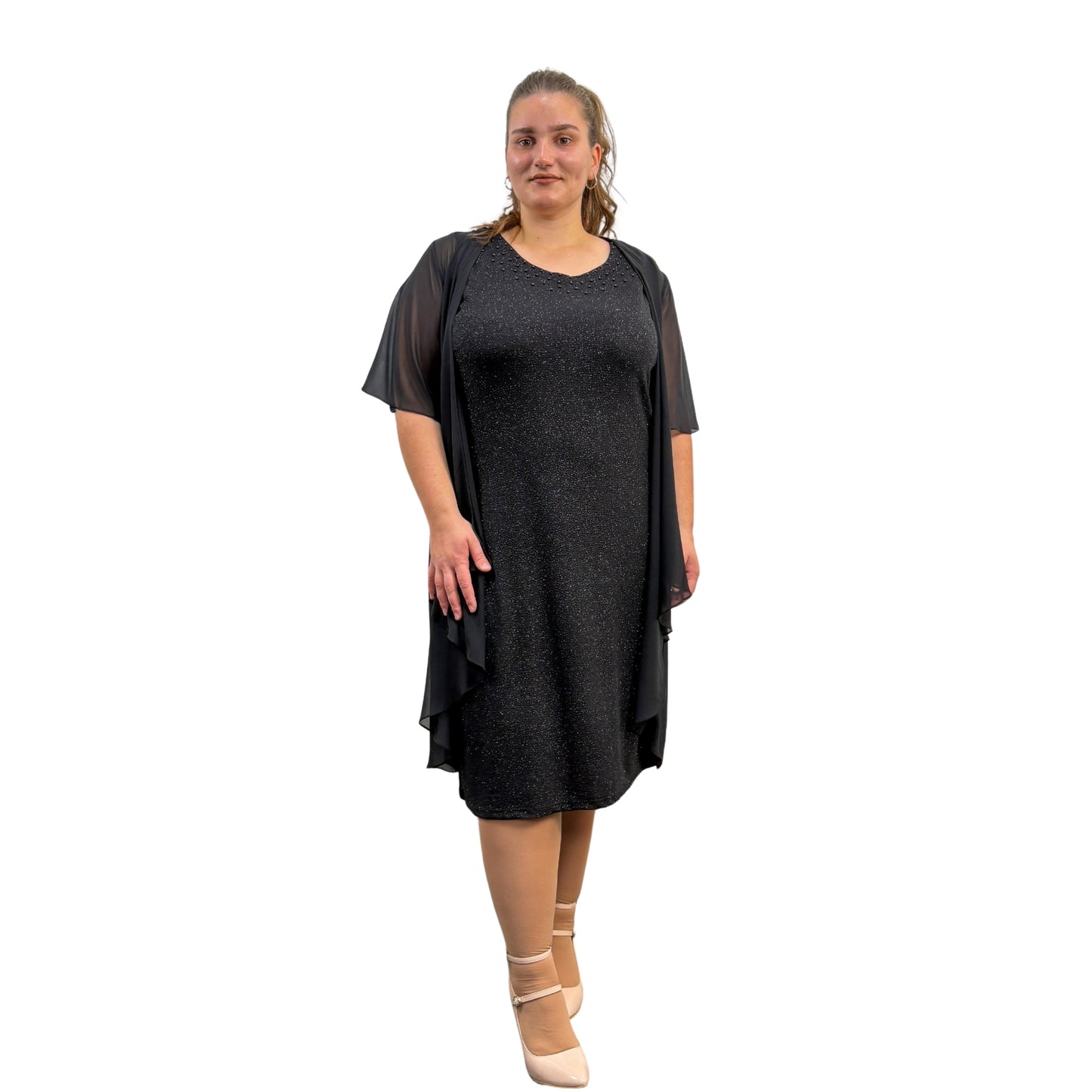 Rochie neagră cu blazer de voal - k1