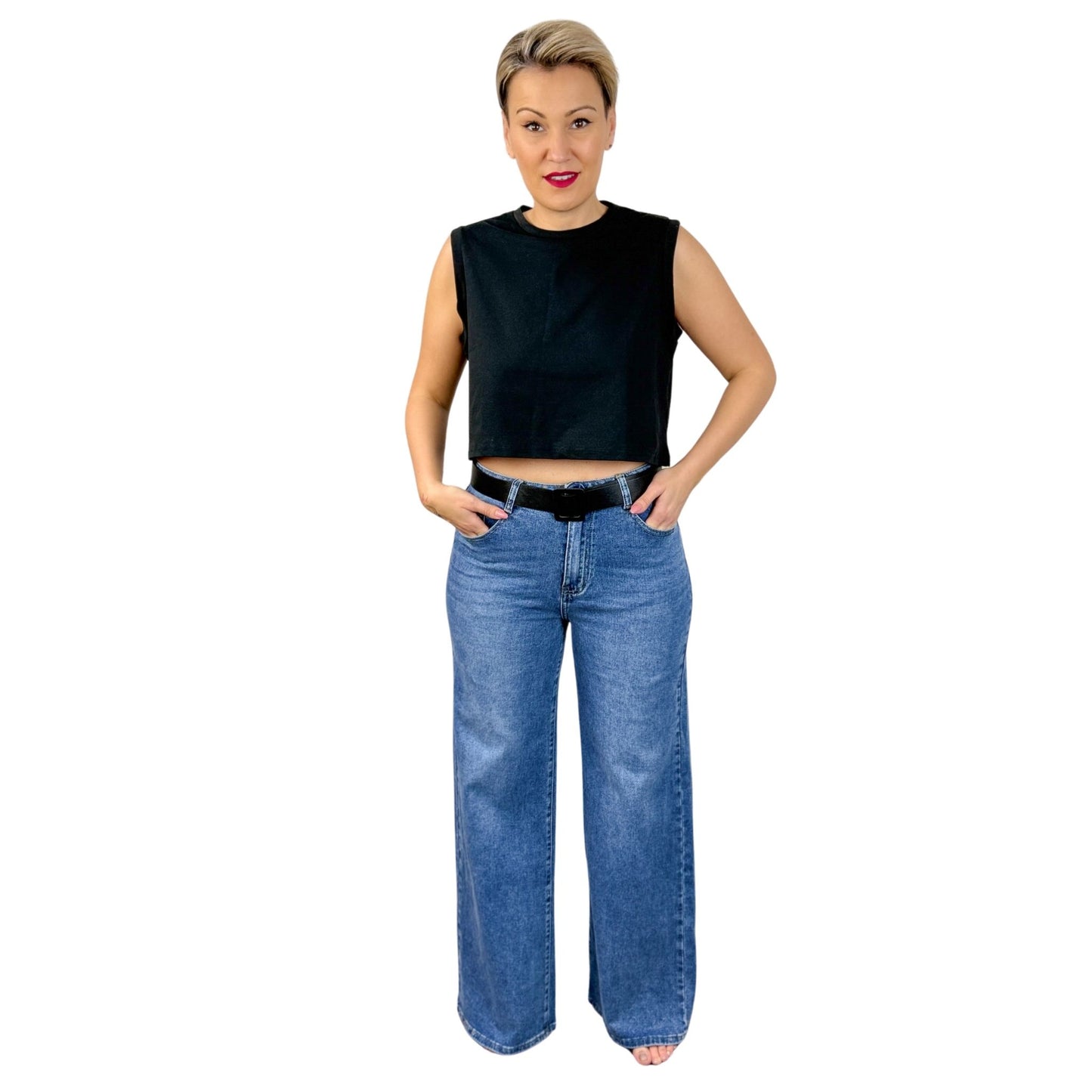 Blugi albaștri wide leg -k2