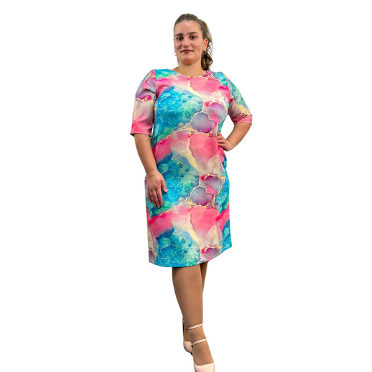 Rochie colorată abstractă roz - k1