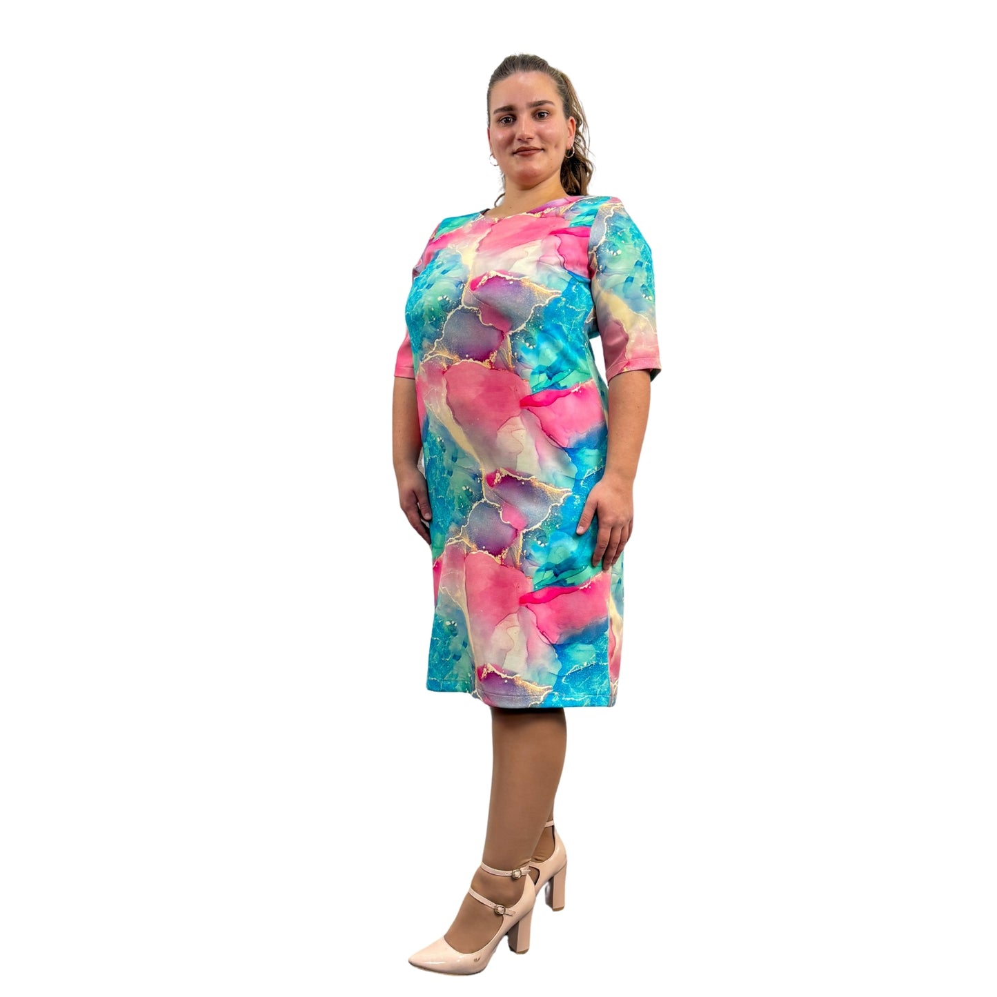 Rochie colorată abstractă roz - k1