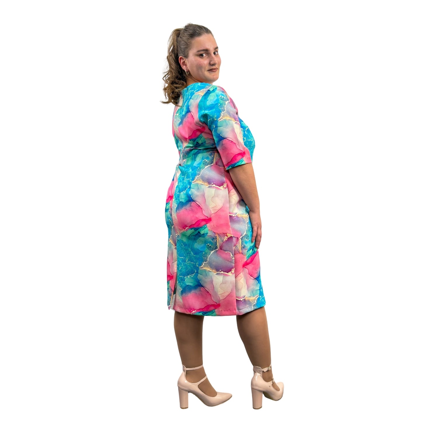 Rochie colorată abstractă roz - k1