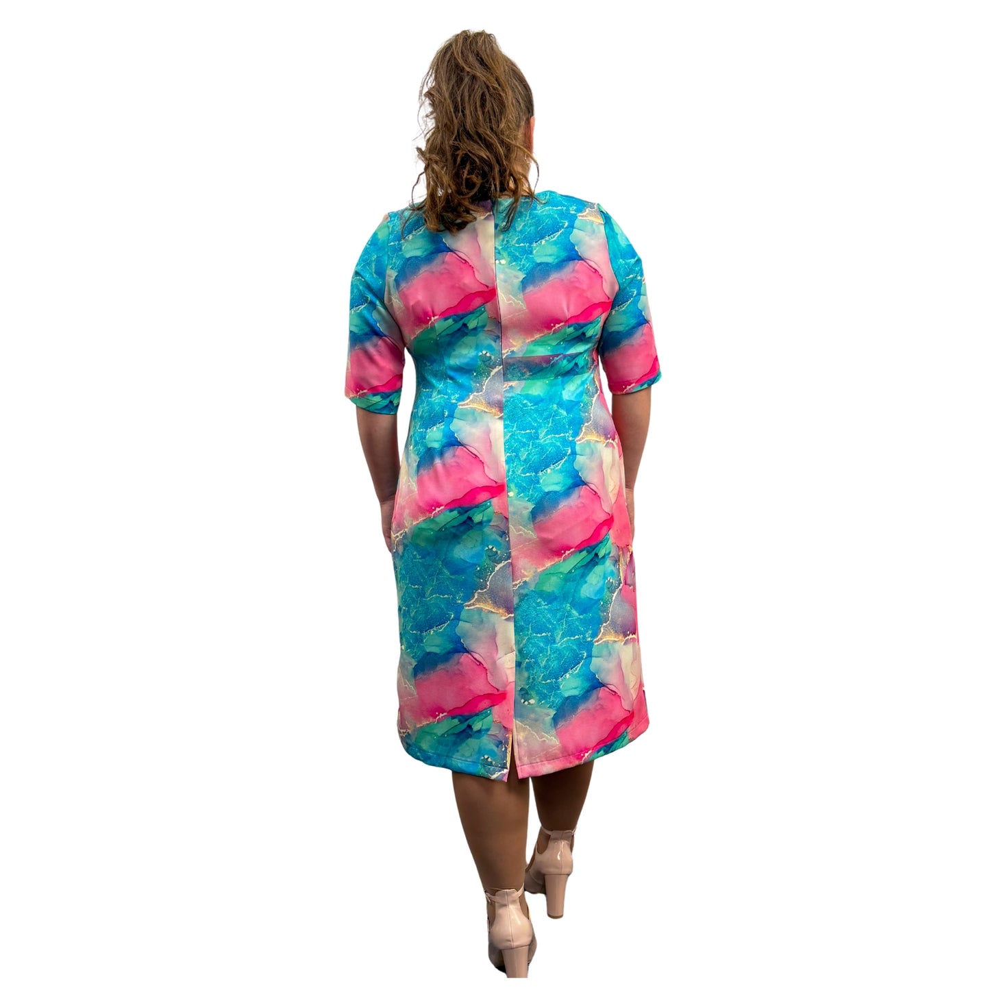 Rochie colorată abstractă roz - k1