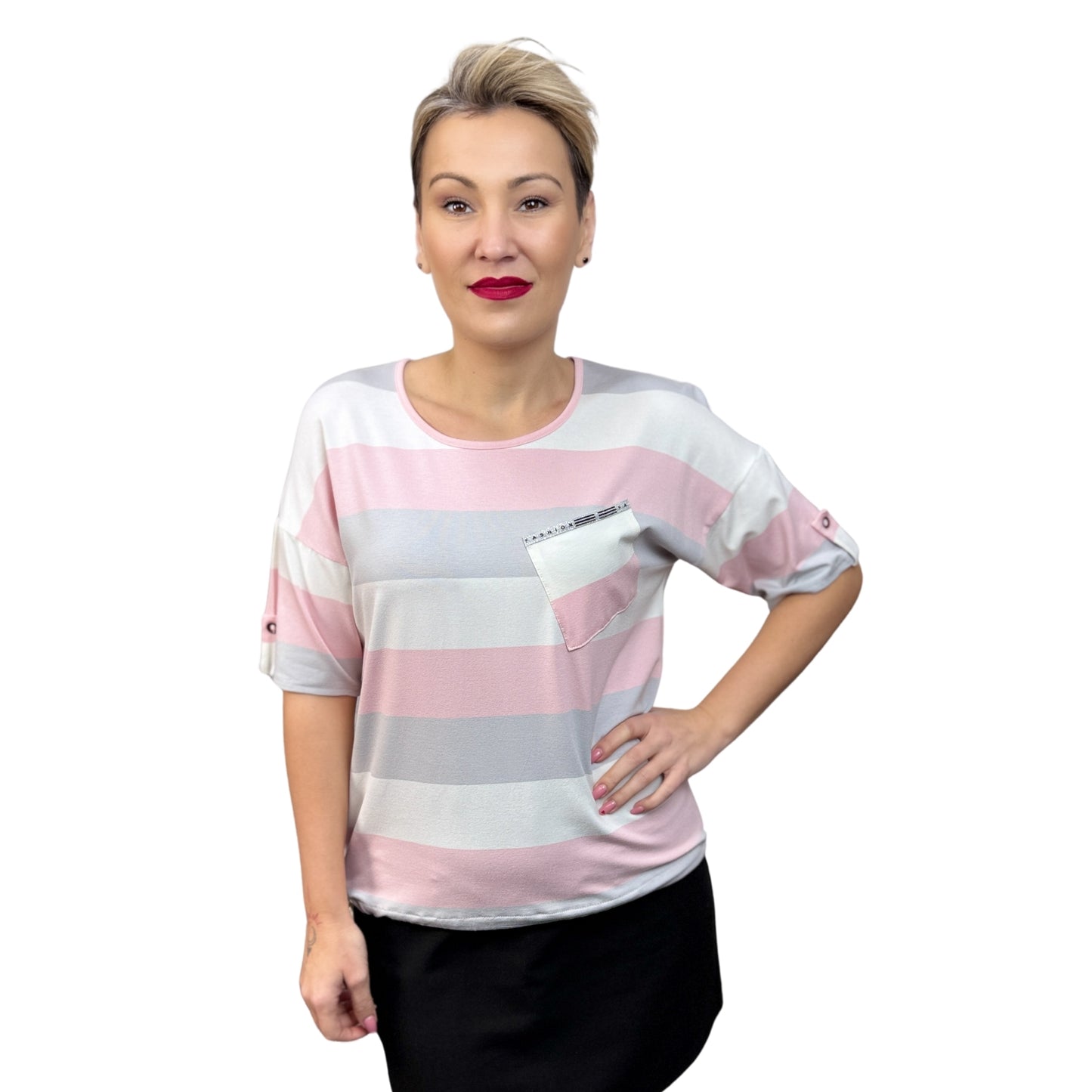 Bluză cu dungi roz -k1