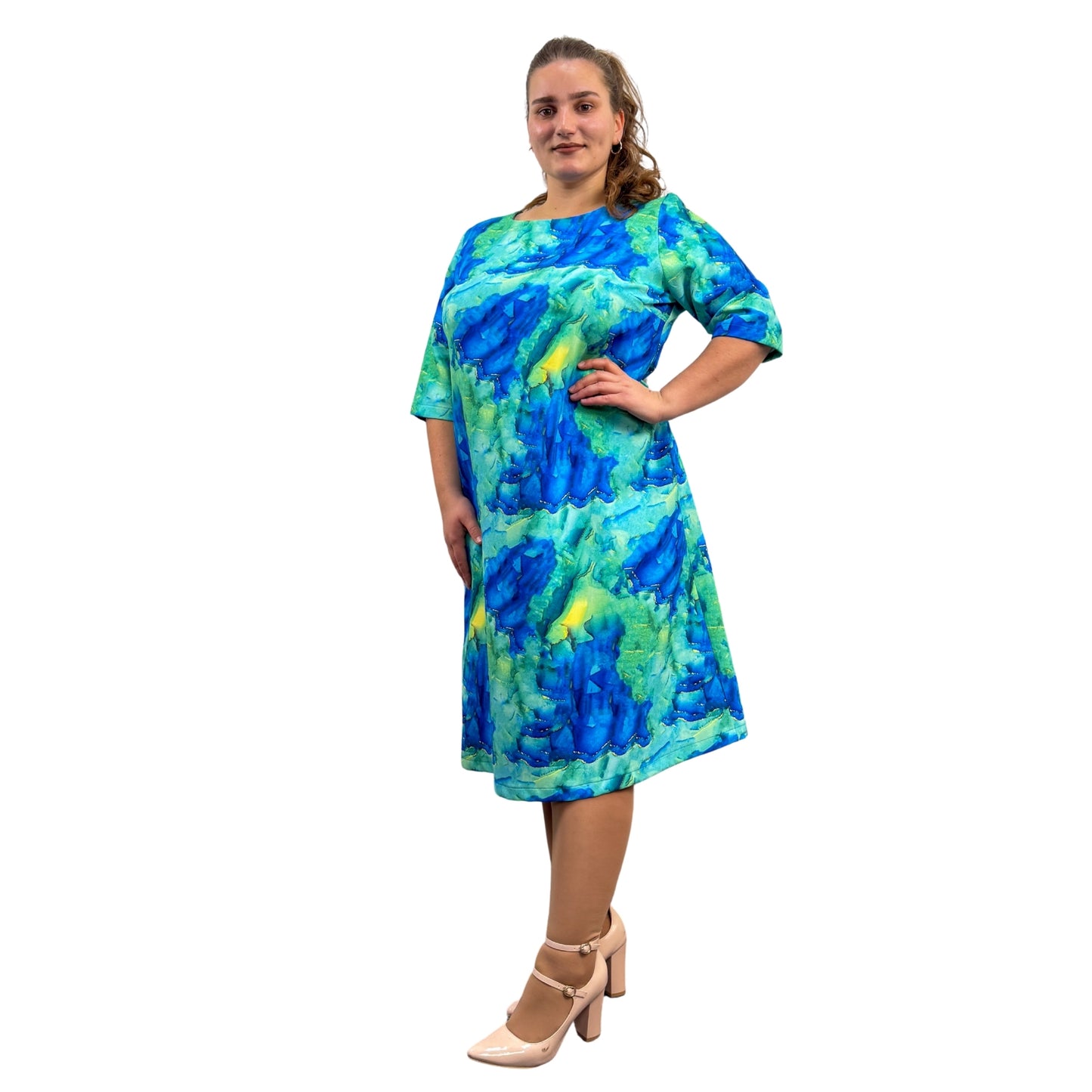 Rochie colorată abstract albastră - k1