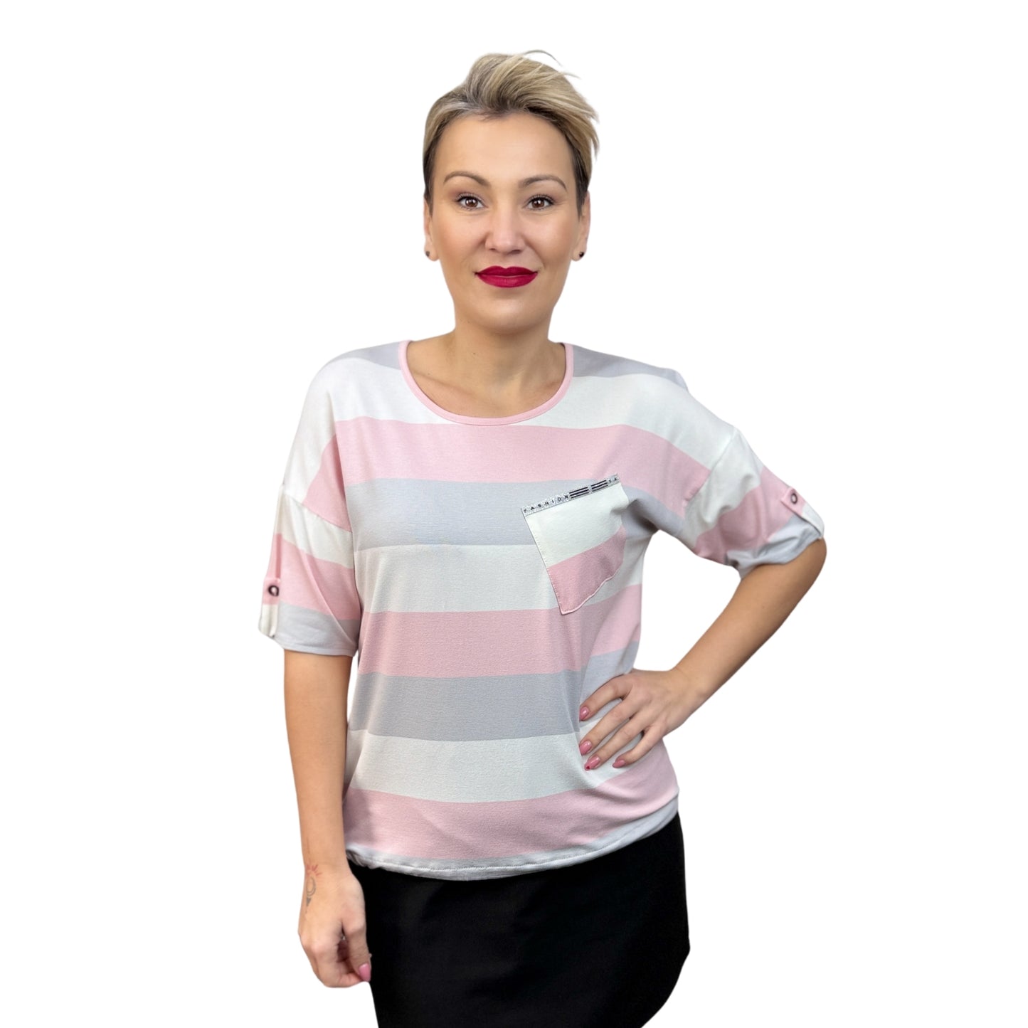 Bluză cu dungi roz -k1