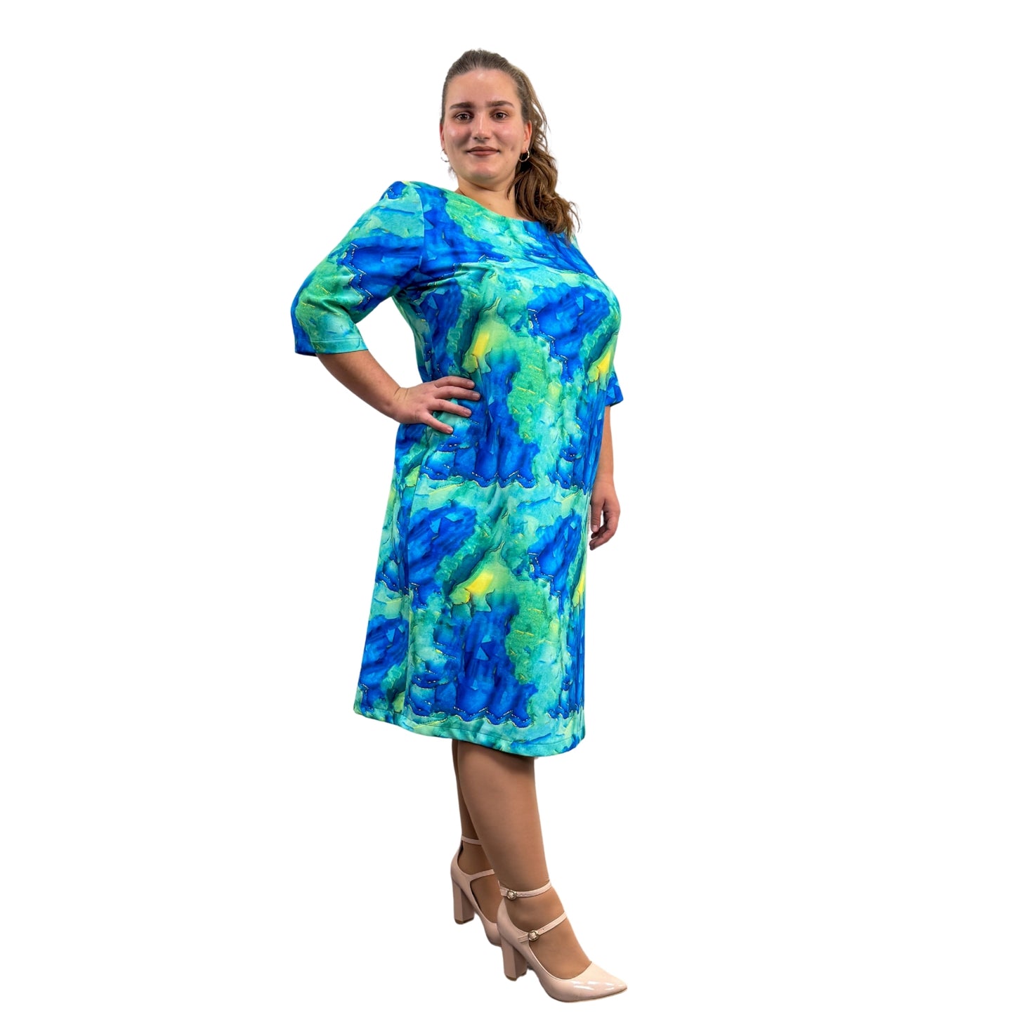 Rochie colorată abstract albastră - k1