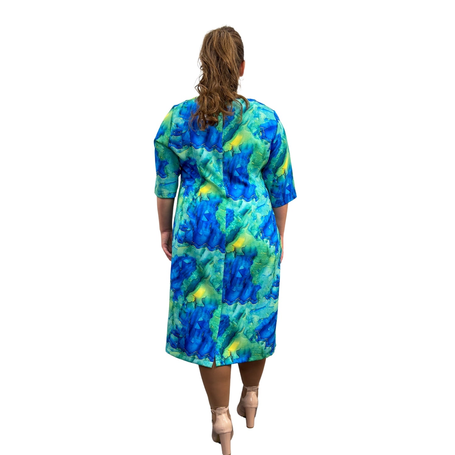 Rochie colorată abstract albastră - k1