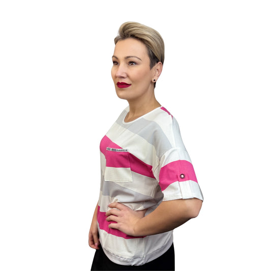 Bluză cu mânecă scurtă roz cu gri-k1