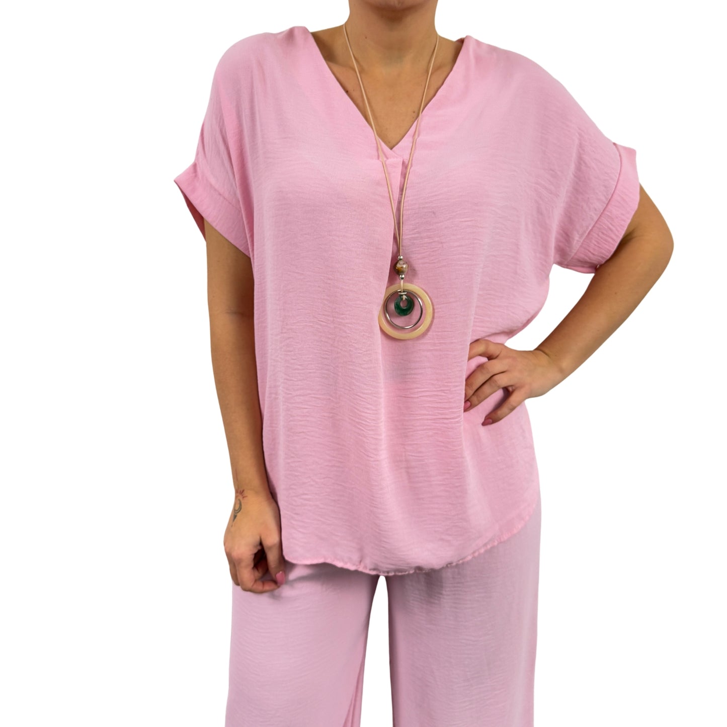 Compleu roz pal cu top oversize -k1