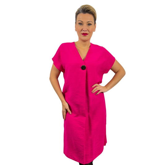 Rochie fucsia cu nasture auriu -k1
