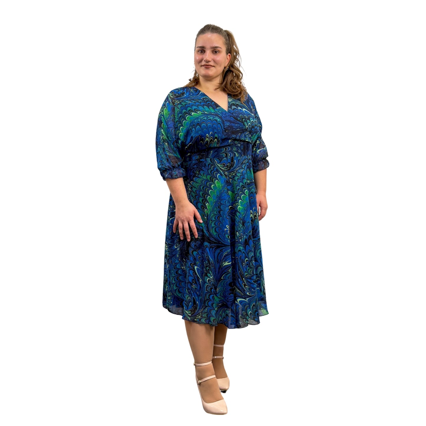 Rochie albastră imprimată abstract - k1