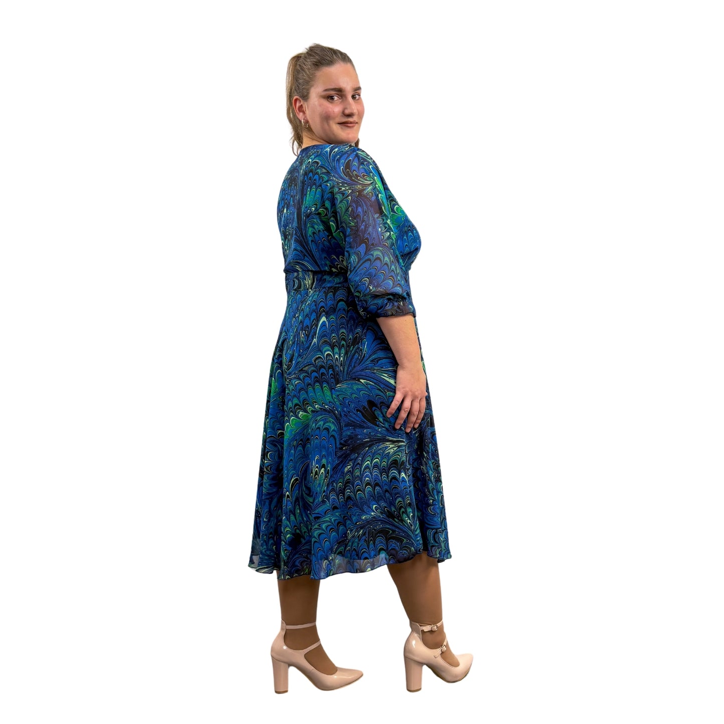 Rochie albastră imprimată abstract - k1