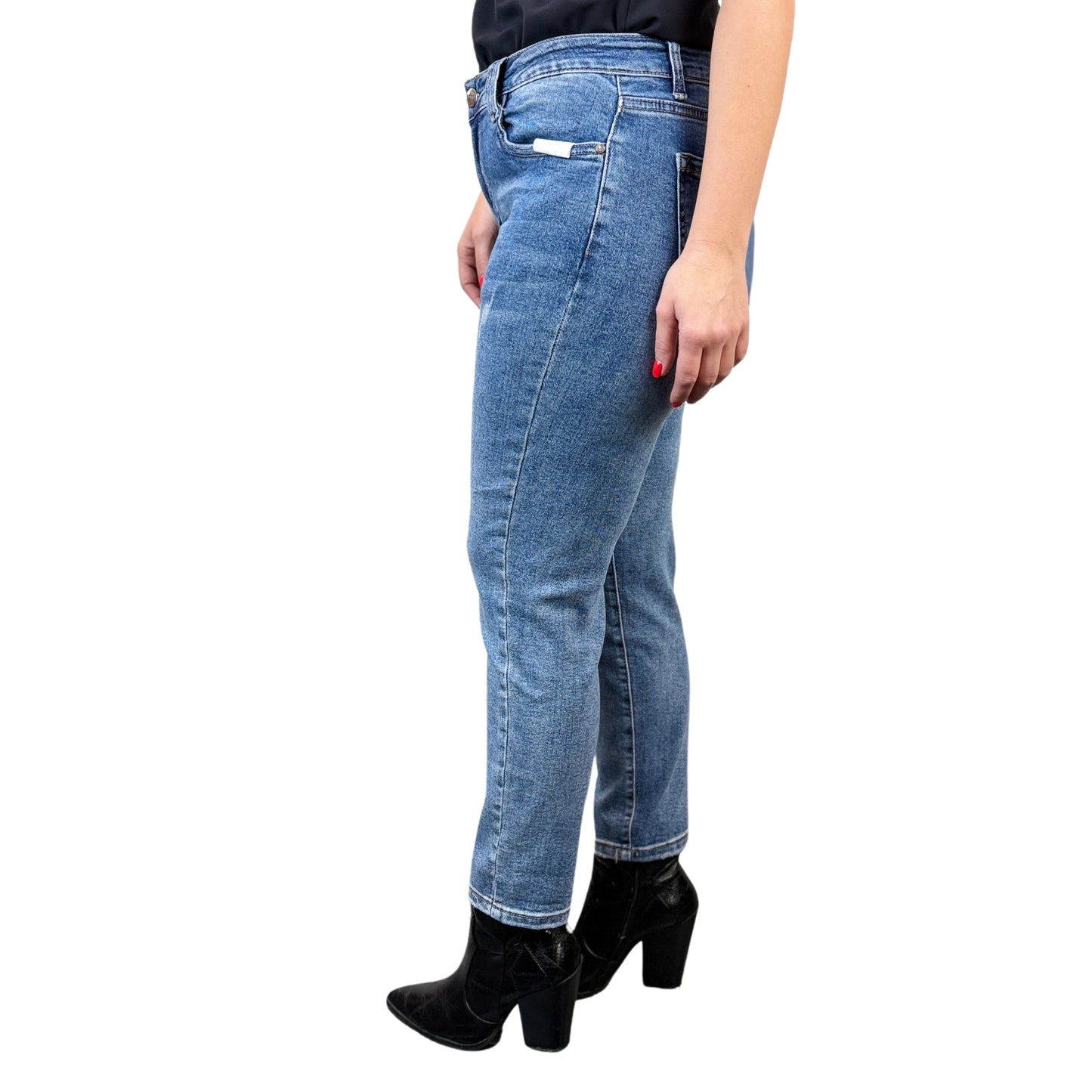 Blugi albaștri decolorați mom fit version -k1