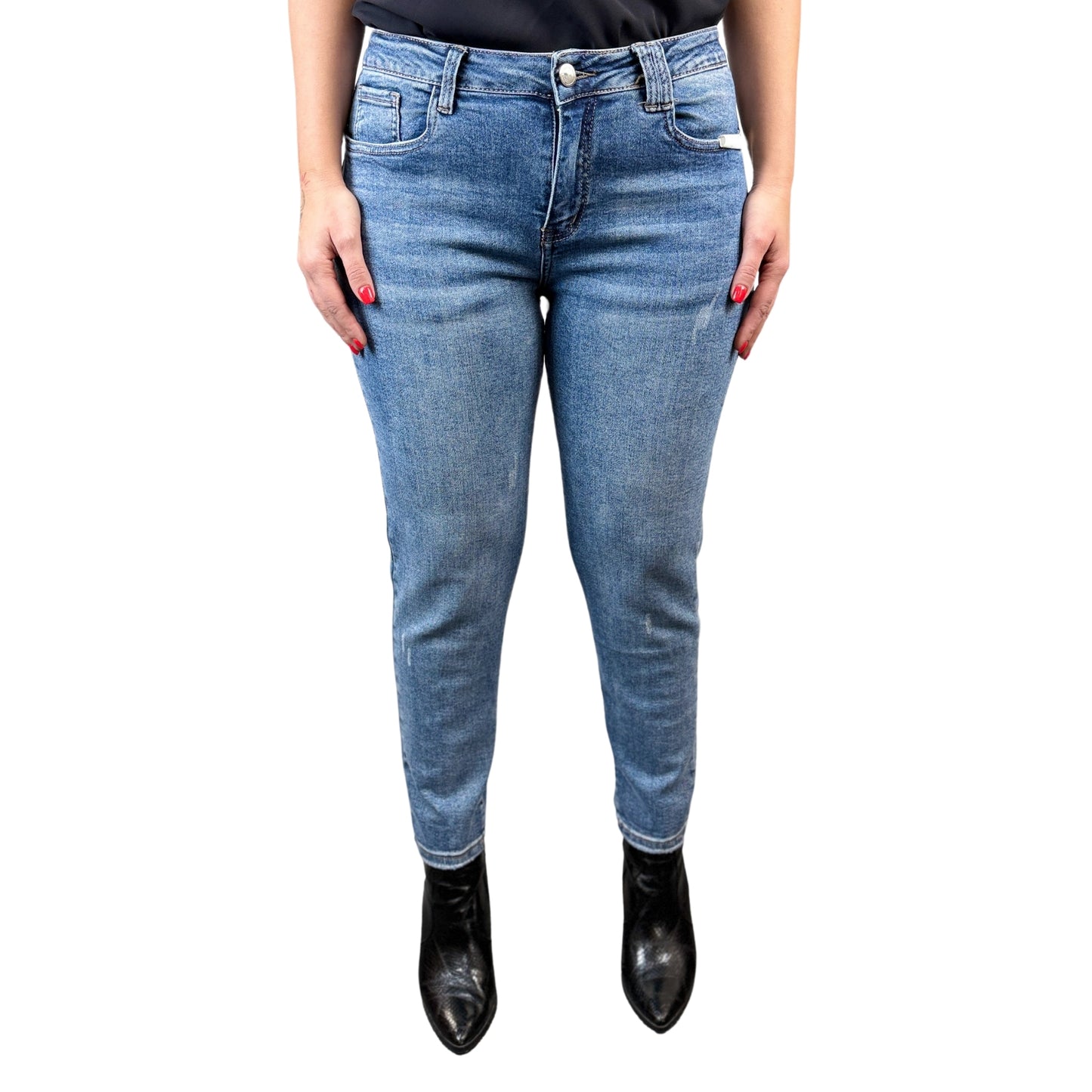 Blugi albaștri decolorați mom fit version -k1