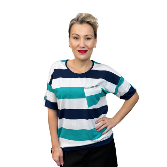 Bluză cu mânecă scurtă verde și bleumarin -k1