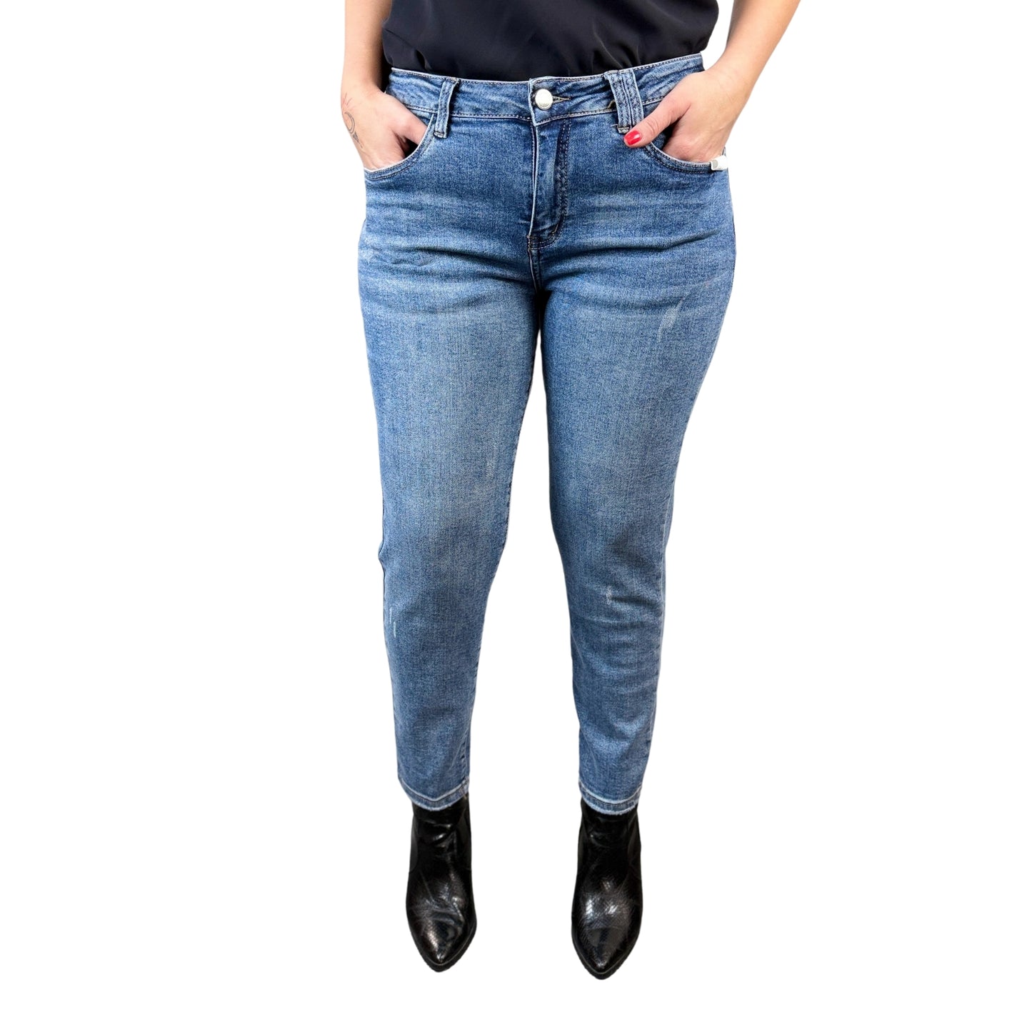 Blugi albaștri decolorați mom fit version -k1