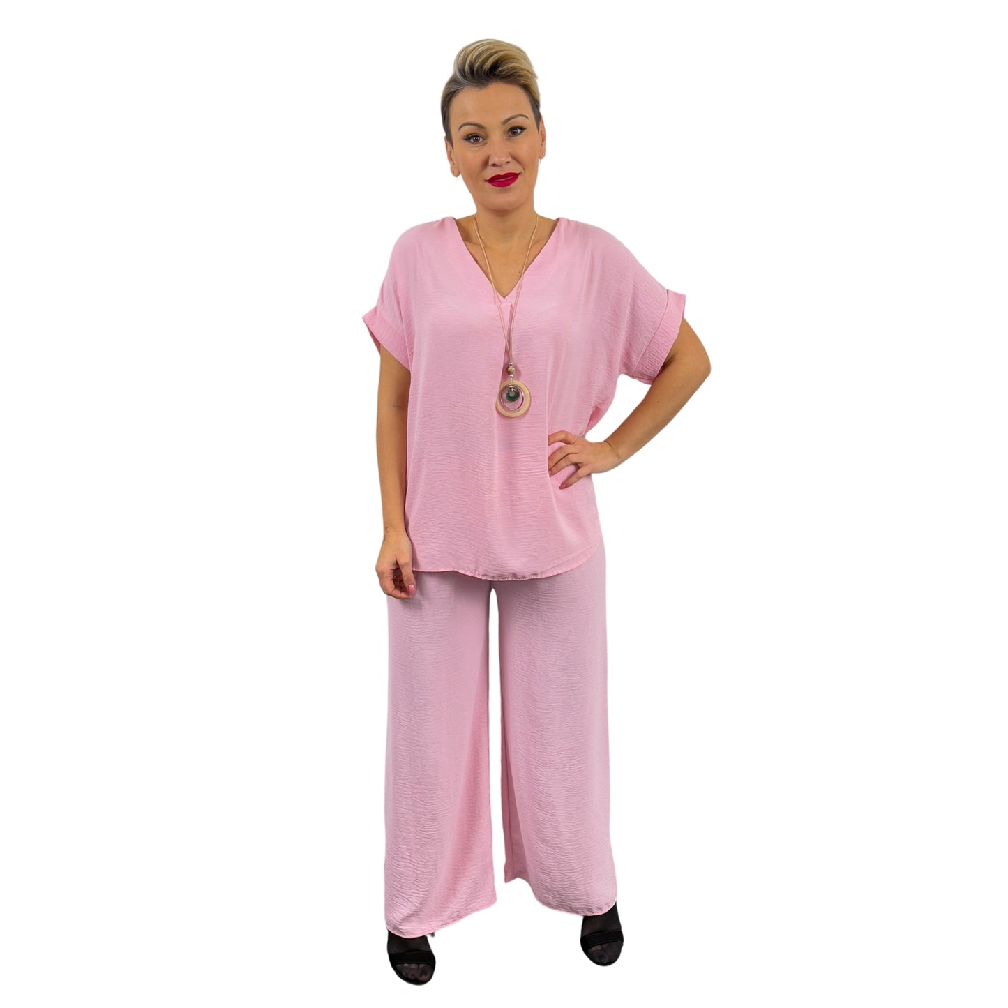 Compleu roz pal cu top oversize -k1