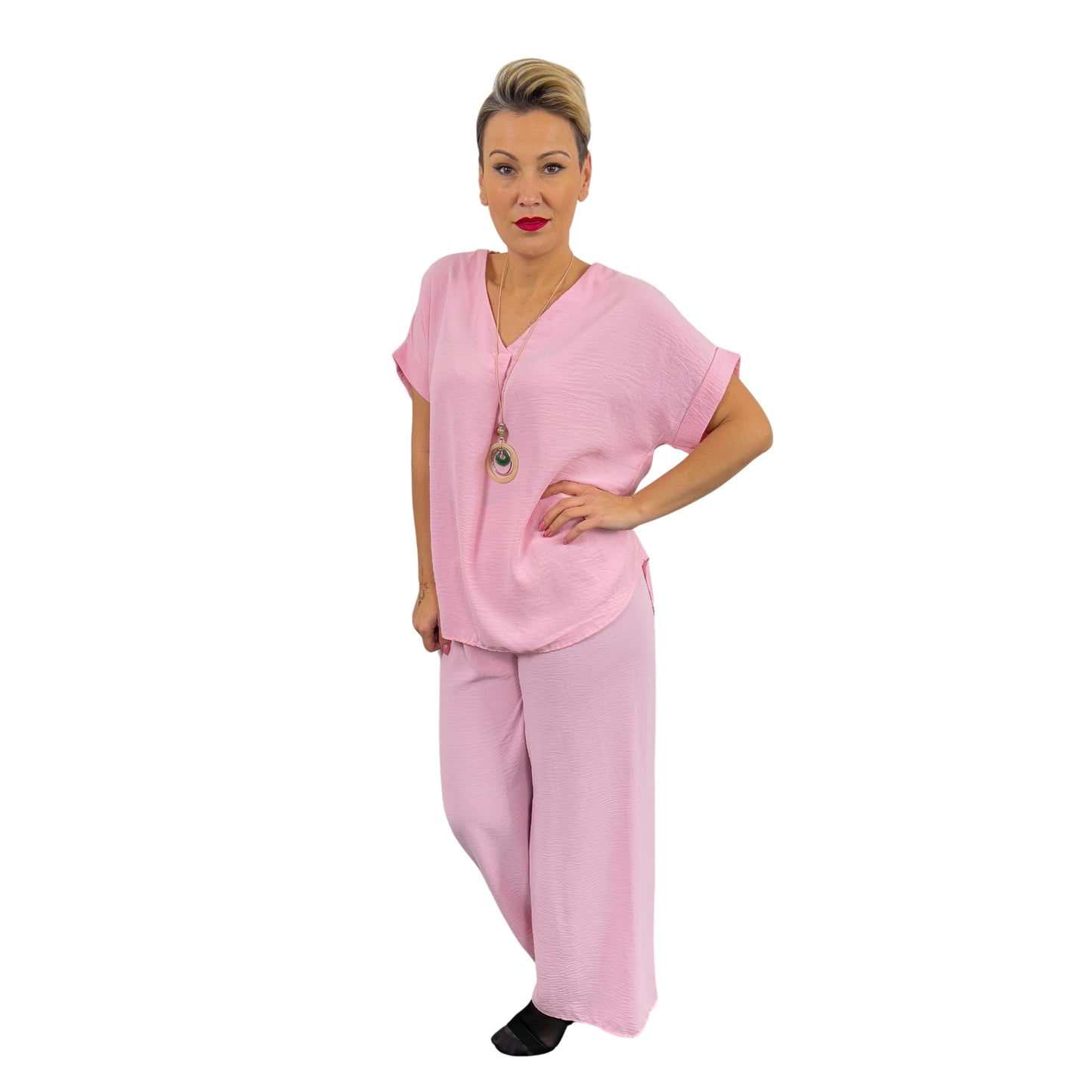 Compleu roz pal cu top oversize -k1