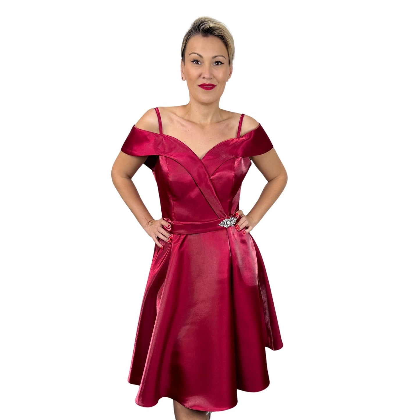 Rochie vișine din tafta perlată -k1