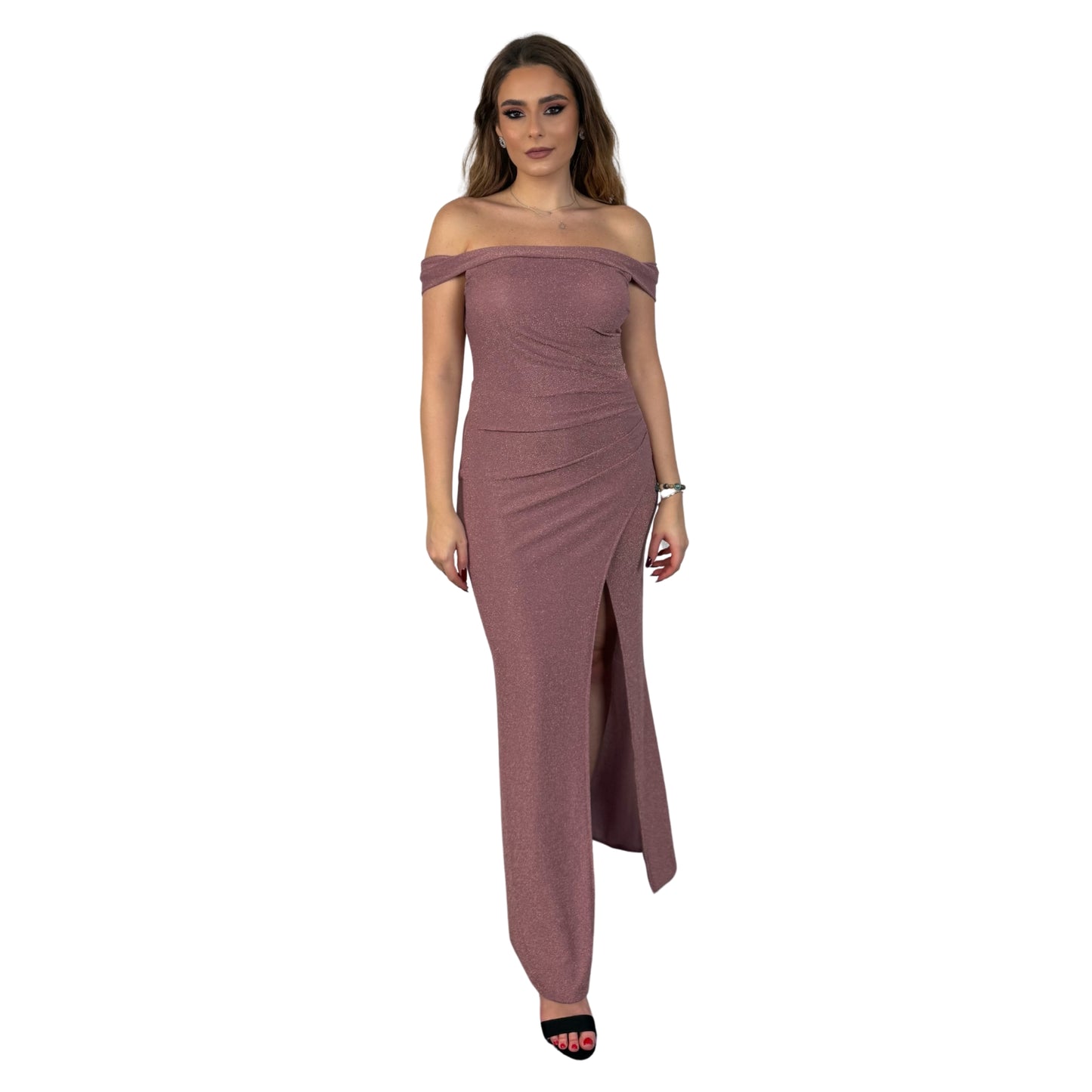 Rochie roz lungă cu umerii goi -k1