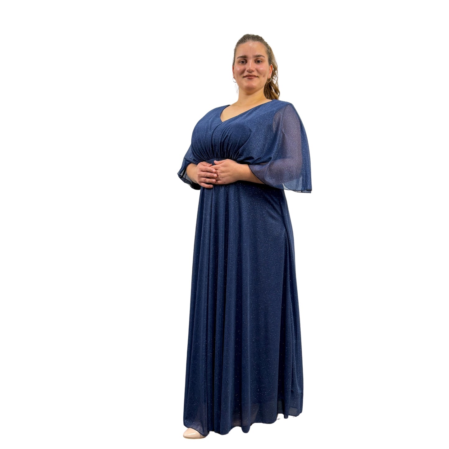 Rochie lungă bleumarin cu sclipici - k1