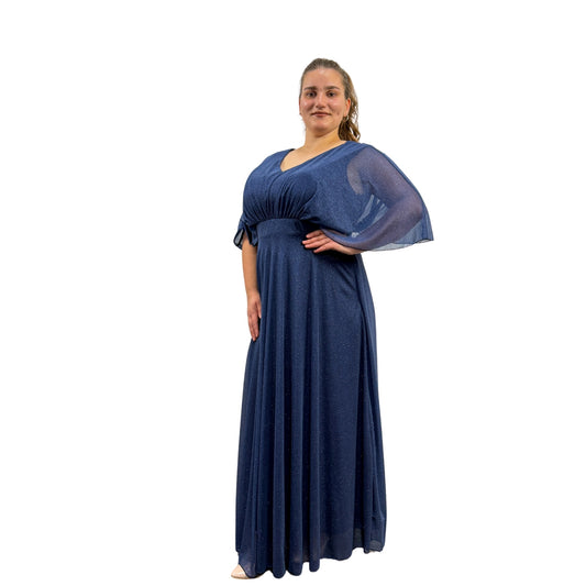 Rochie lungă bleumarin cu sclipici - k1