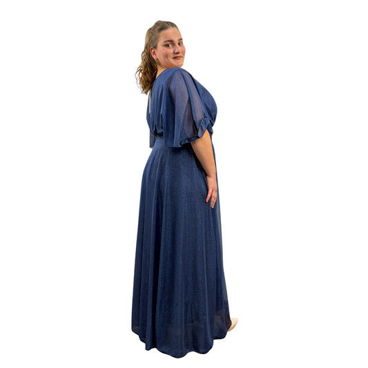 Rochie lungă bleumarin cu sclipici - k1