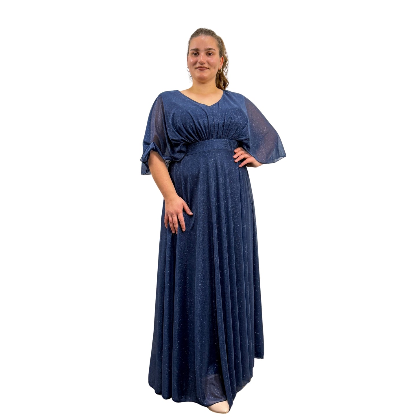 Rochie lungă bleumarin cu sclipici - k1