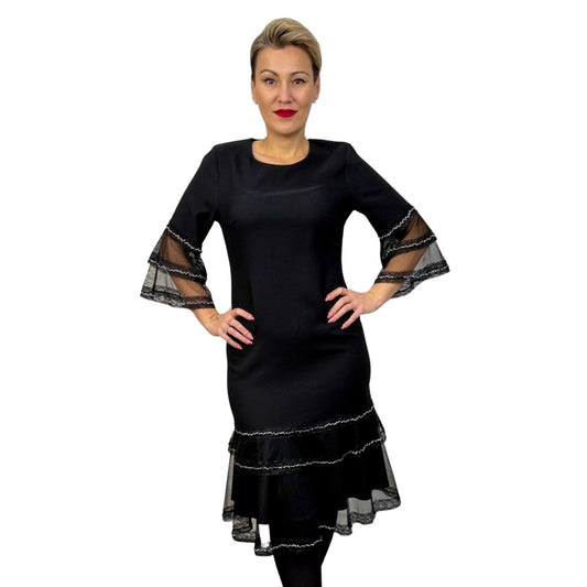 Rochie neagră midi cu pietricele -k1