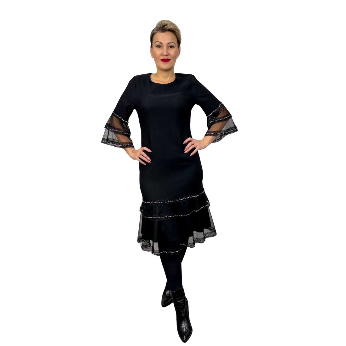 Rochie neagră midi cu pietricele -k1