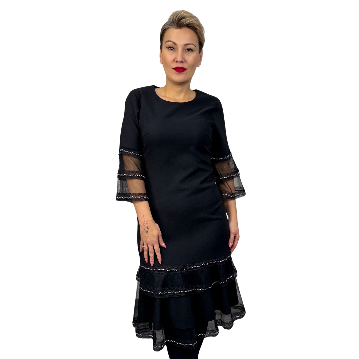 Rochie neagră midi cu pietricele -k1