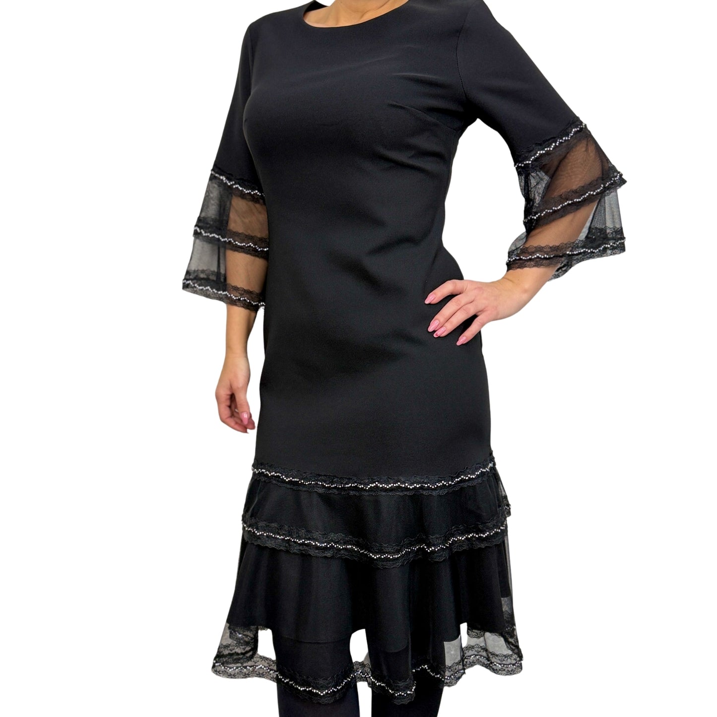 Rochie neagră midi cu pietricele -k1