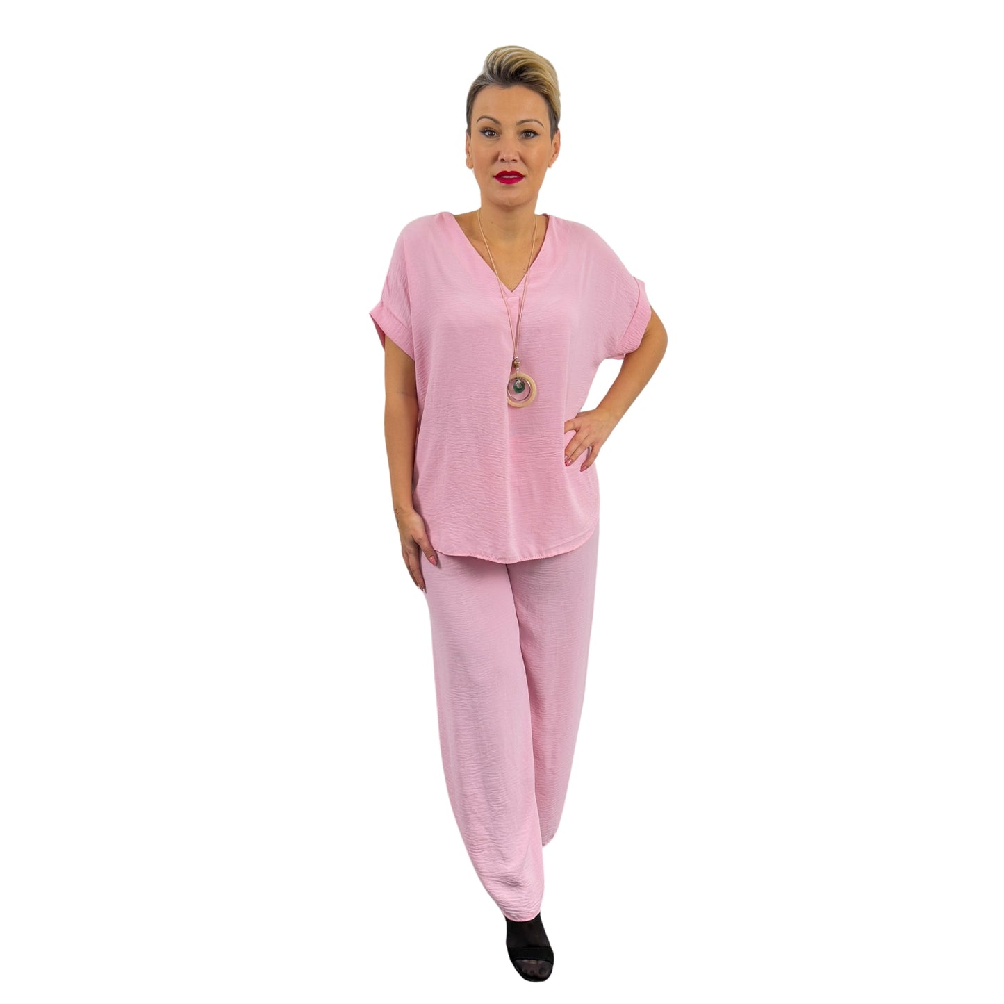 Compleu roz pal cu top oversize -k1