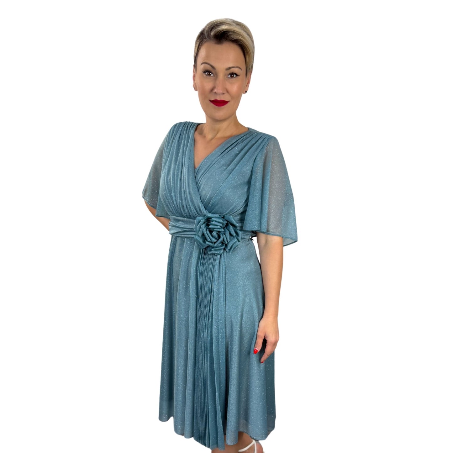 Rochie turcoaz cu floare -k1