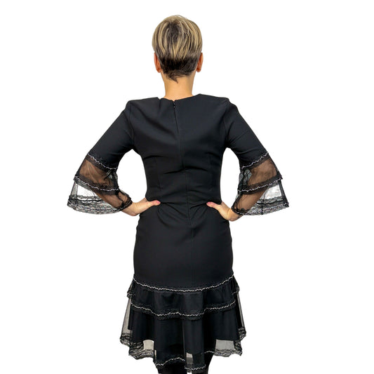 Rochie neagră midi cu pietricele -k1